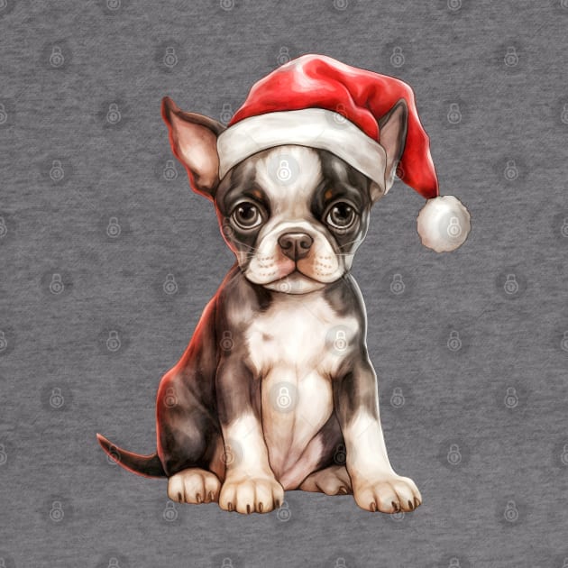 Boston Terrier Dog in Santa Hat by Chromatic Fusion Studio